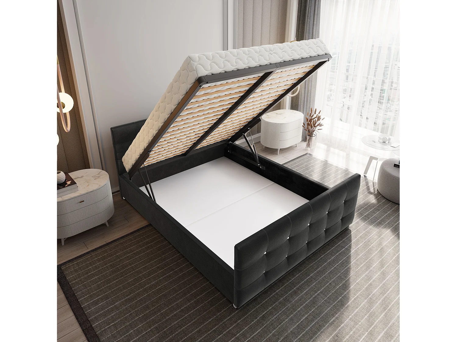 Bedante Polsterbett DAST 140x200cm, Bettkasten, Doppelbett, Bett, Bettkasten, Schlafzimmer, Stauraum, Polsterbett, Kontinentalbett, , Boxspringbett, Chrome