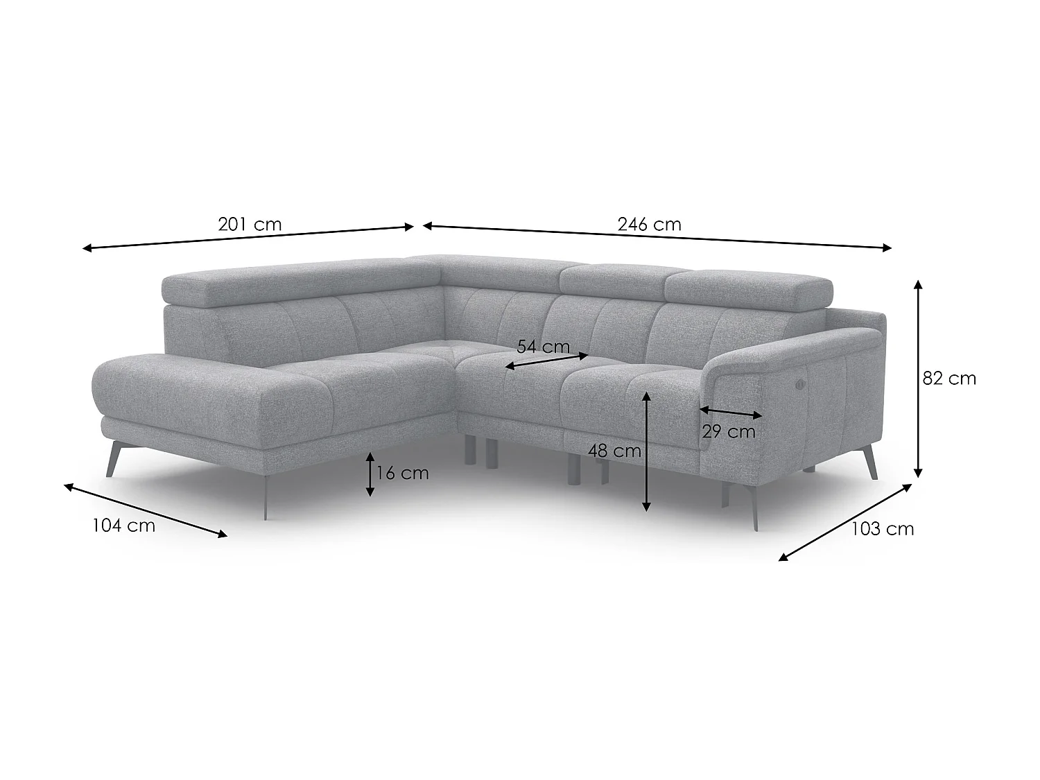 Canapé d'angle 4 places avec  1 relax électrique tissu orange - FIERO