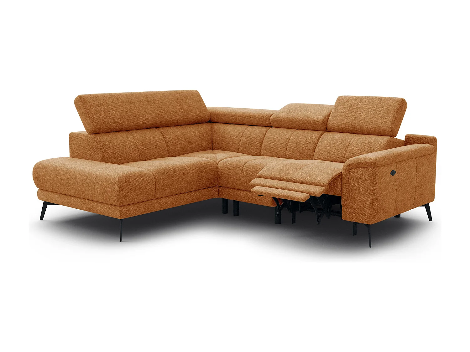 Canapé d'angle 4 places avec  1 relax électrique tissu orange - FIERO
