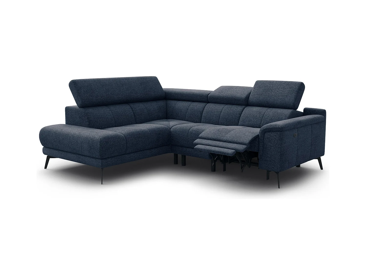 Canapé d'angle 4 places avec  1 relax électrique tissu bleu marine - FIERO