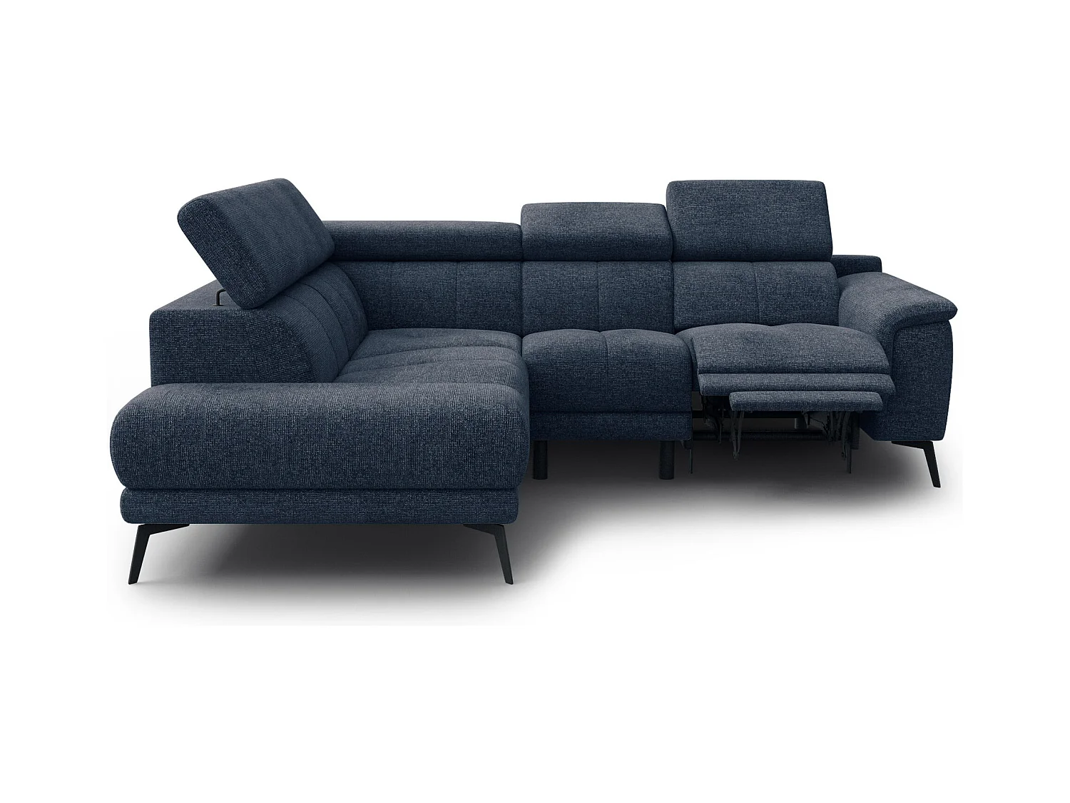 Canapé d'angle 4 places avec  1 relax électrique tissu bleu marine - FIERO