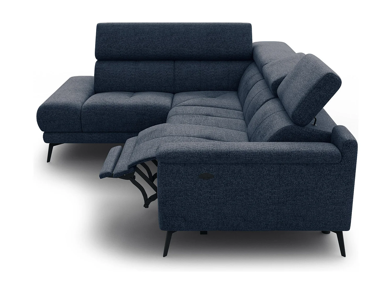 Canapé d'angle 4 places avec  1 relax électrique tissu bleu marine - FIERO