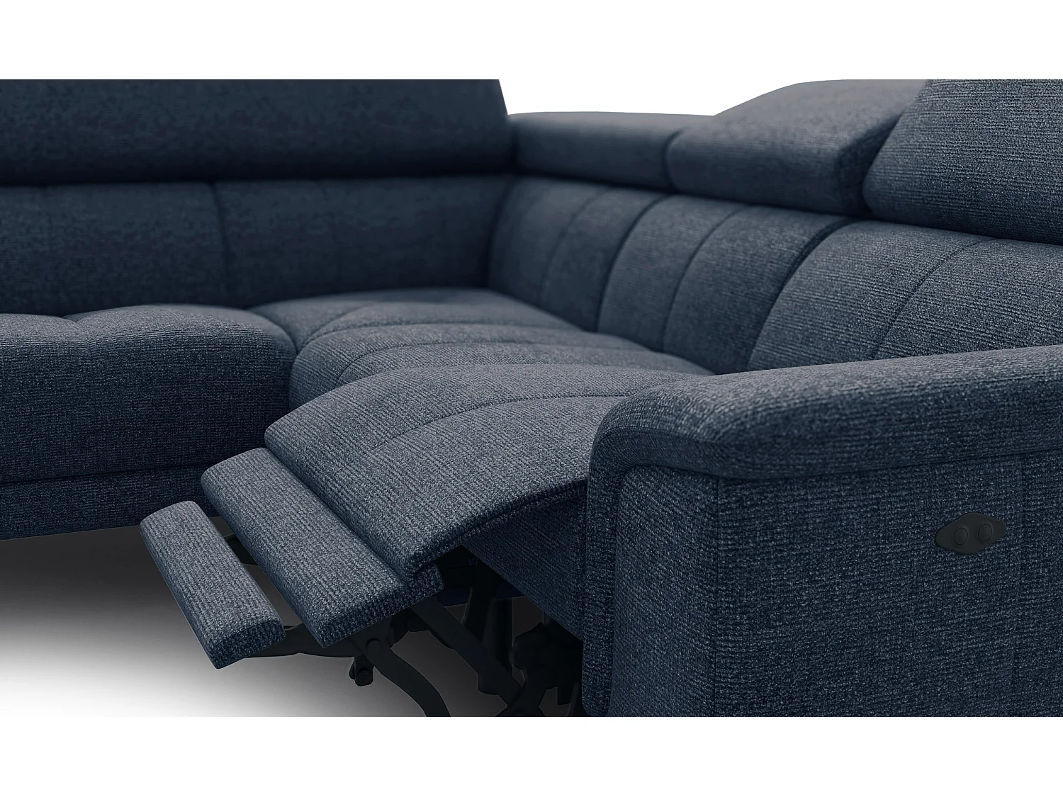 Canapé d'angle 4 places avec  1 relax électrique tissu bleu marine - FIERO