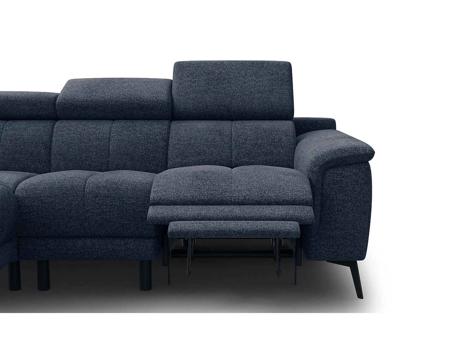 FIERO Ecksofa 4-Sitzer mit 1 Relaxfunktion und verstellbare Kopfstützen, marineblau
