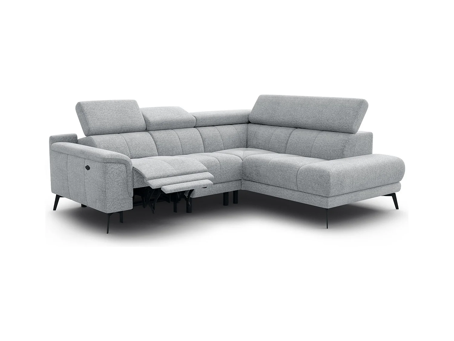 Canapé d'angle 4 places avec  1 relax électrique tissu gris argenté - FIERO