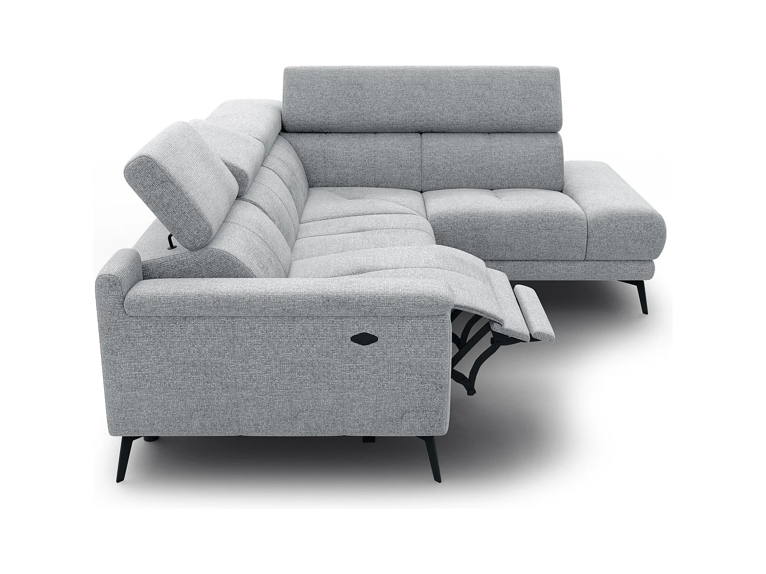 Canapé d'angle 4 places avec  1 relax électrique tissu gris argenté - FIERO