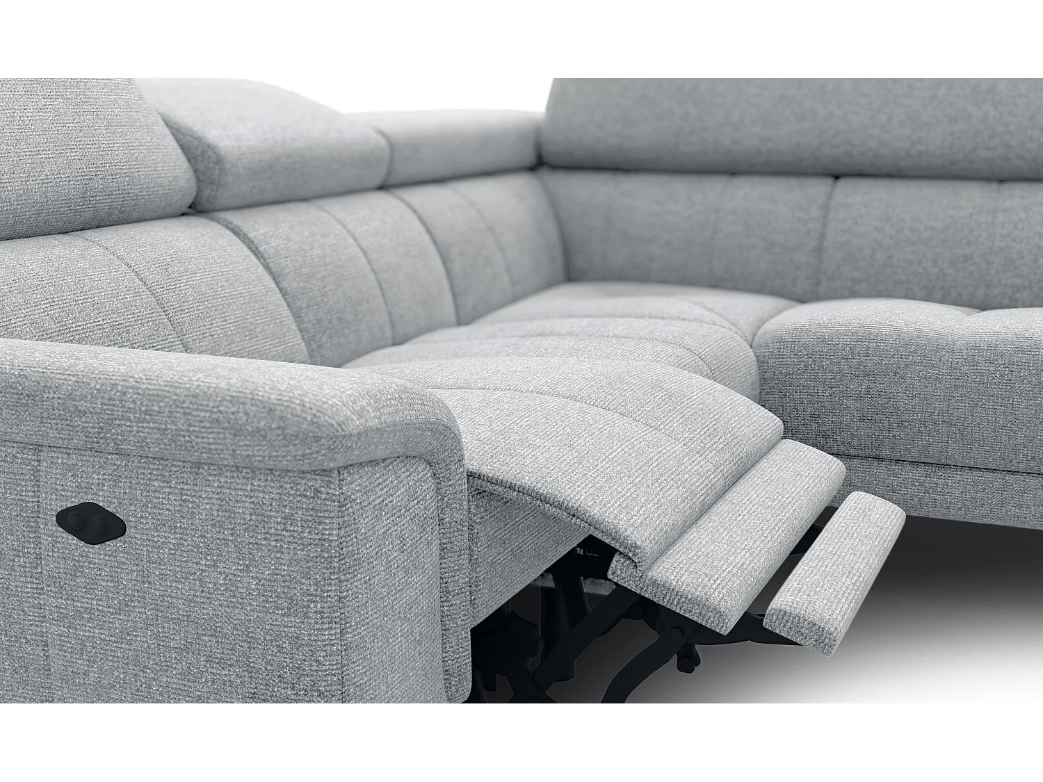 Canapé d'angle 4 places avec  1 relax électrique tissu gris argenté - FIERO