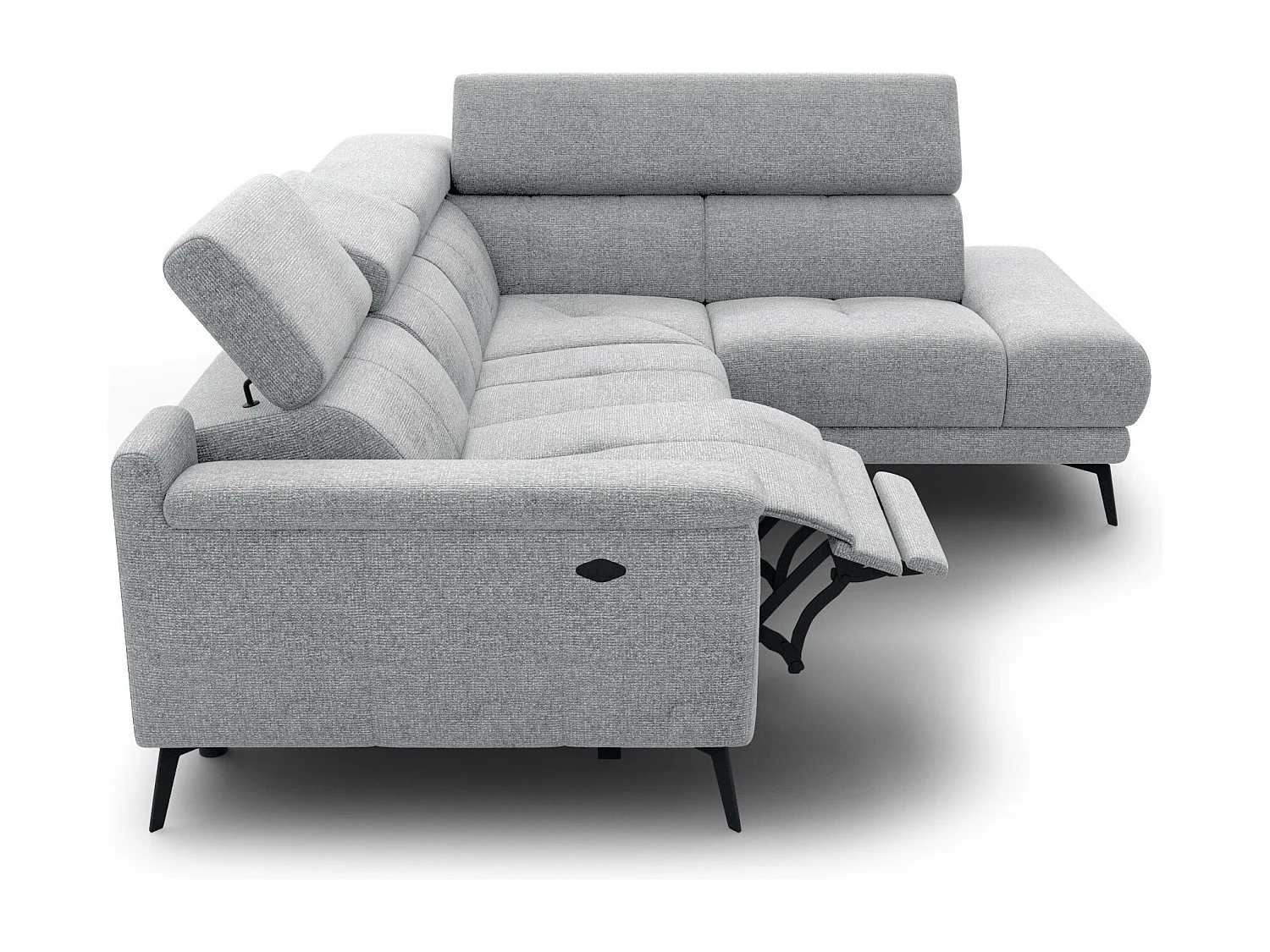 Canapé d'angle 4 places avec  1 relax électrique tissu gris argenté - FIERO