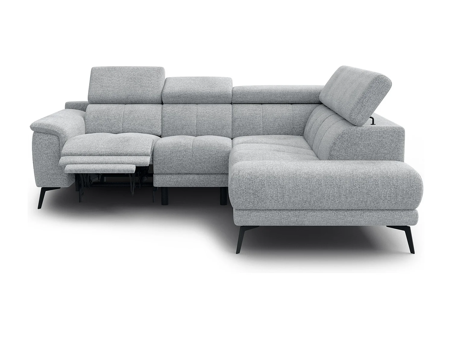 Ecksofa FIERO 4-Sitzer mit 1 Relaxfunktion und verstellbare Kopfstützen, silbergrau