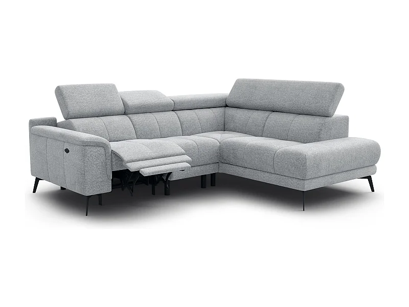 Canapé d'angle 4 places avec  1 relax électrique tissu gris argenté - FIERO