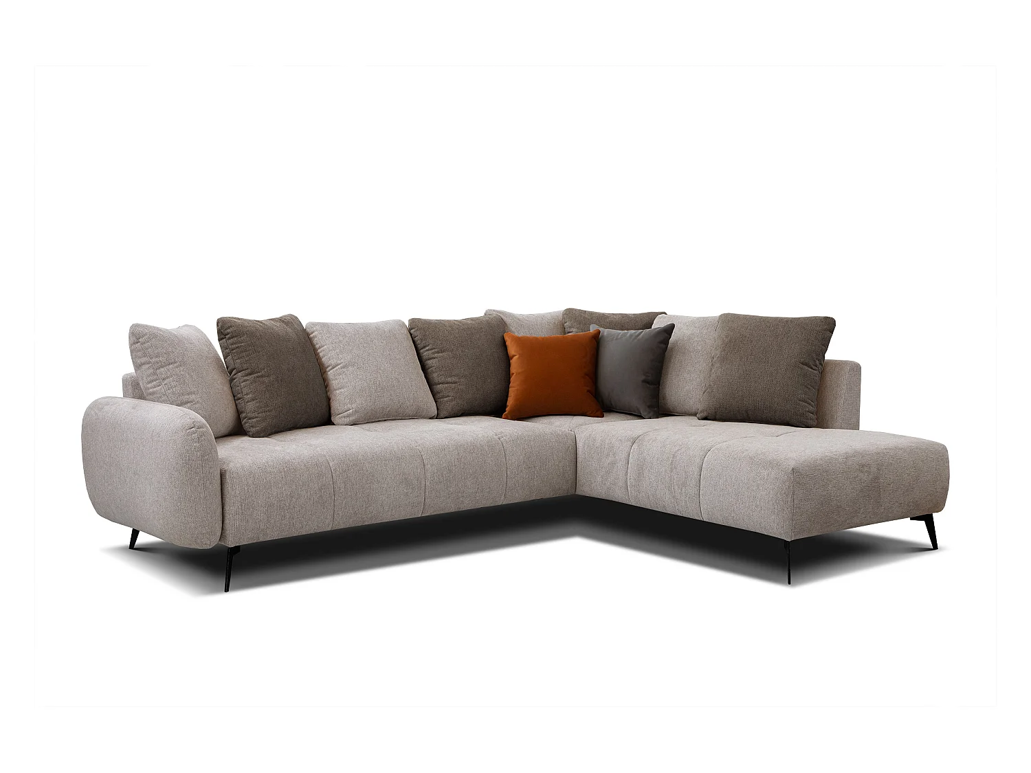 Canapé d'angle droit 5 places tissu beige - EVENTO