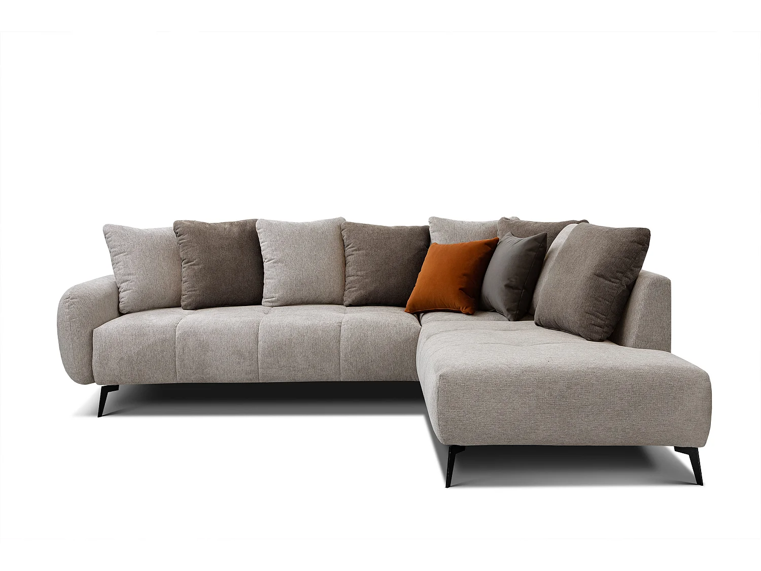 Canapé d'angle droit 5 places tissu beige - EVENTO