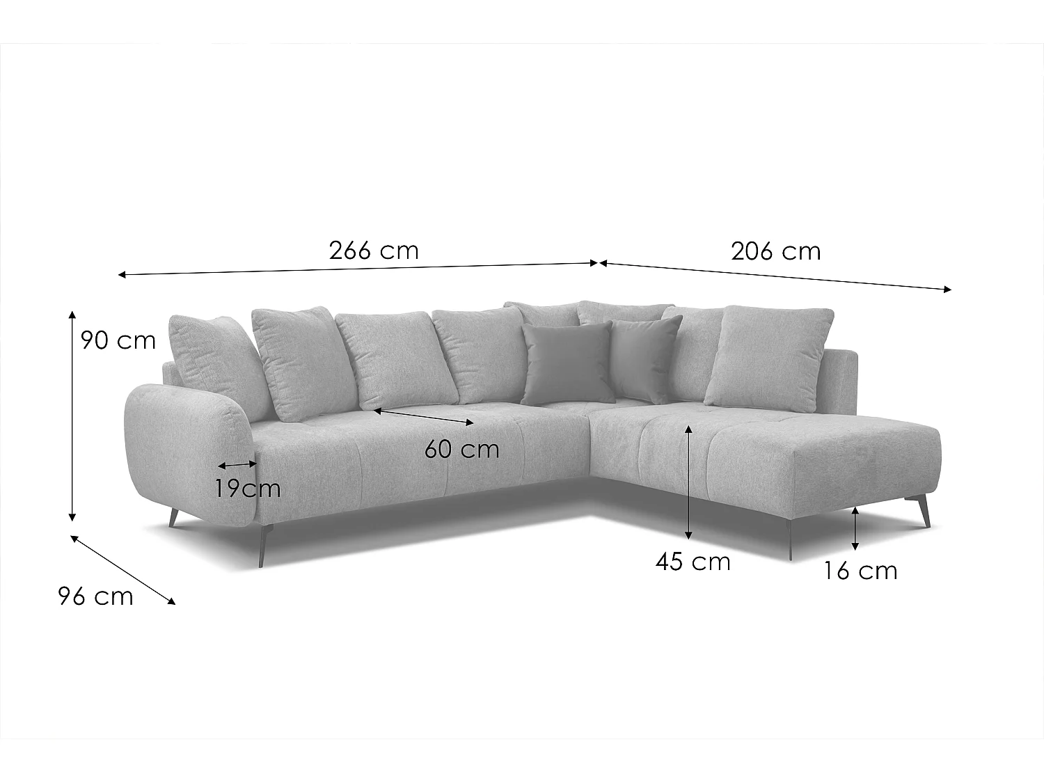 Canapé d'angle droit 5 places tissu beige - EVENTO