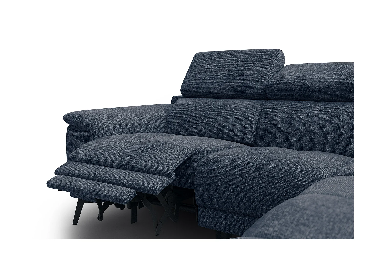 Ecksofa FIERO 4-Sitzer mit 1 Relaxfunktion und verstellbare Kopfstützen, marineblau