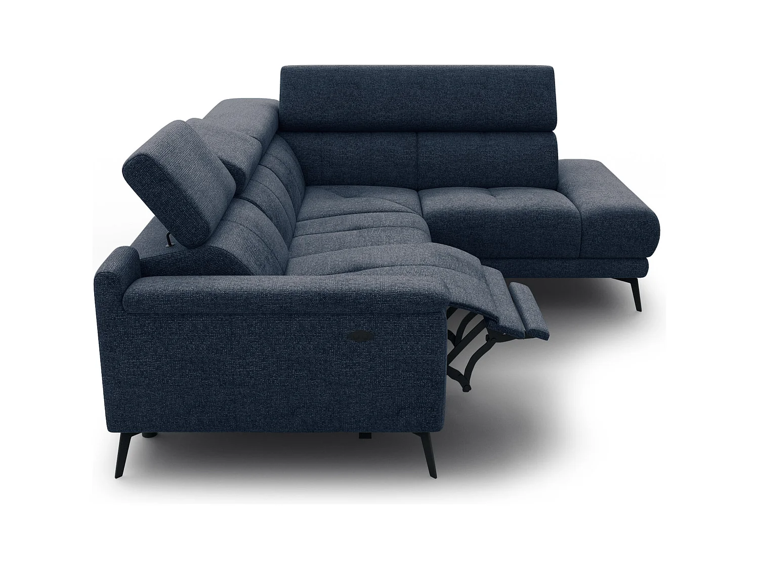 Ecksofa FIERO 4-Sitzer mit 1 Relaxfunktion und verstellbare Kopfstützen, marineblau