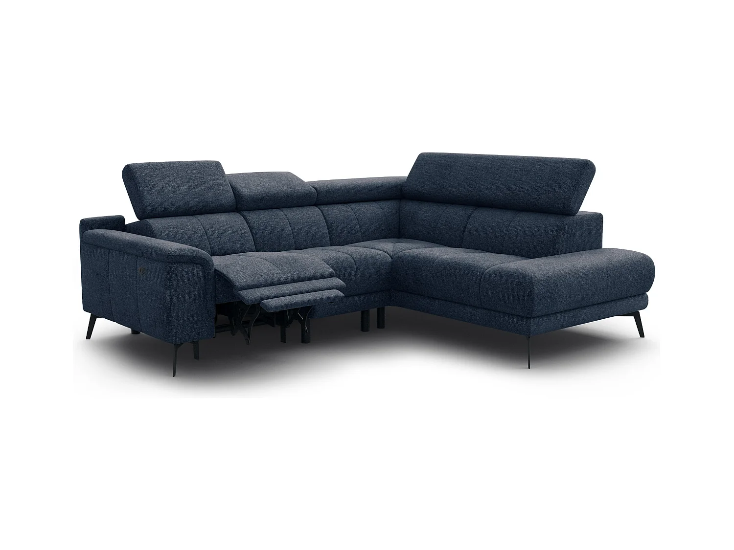 Canapé d'angle 4 places avec  1 relax électrique tissu bleu marine - FIERO