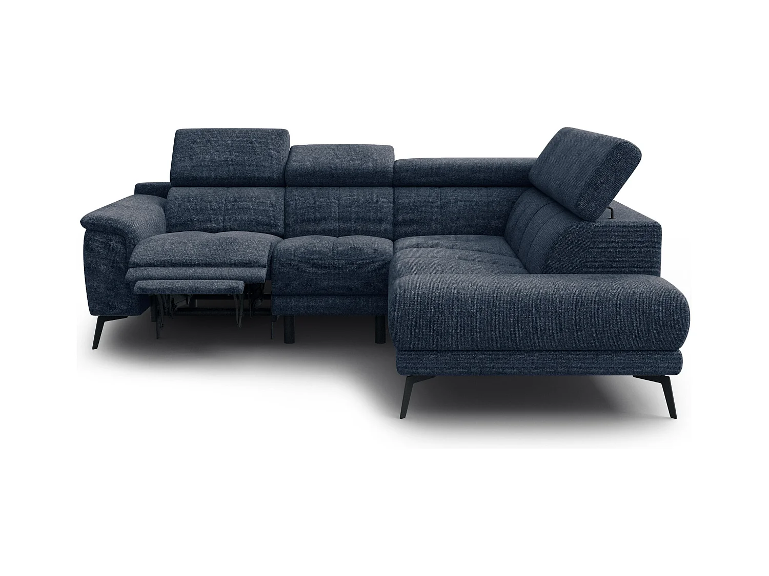Canapé d'angle 4 places avec  1 relax électrique tissu bleu marine - FIERO