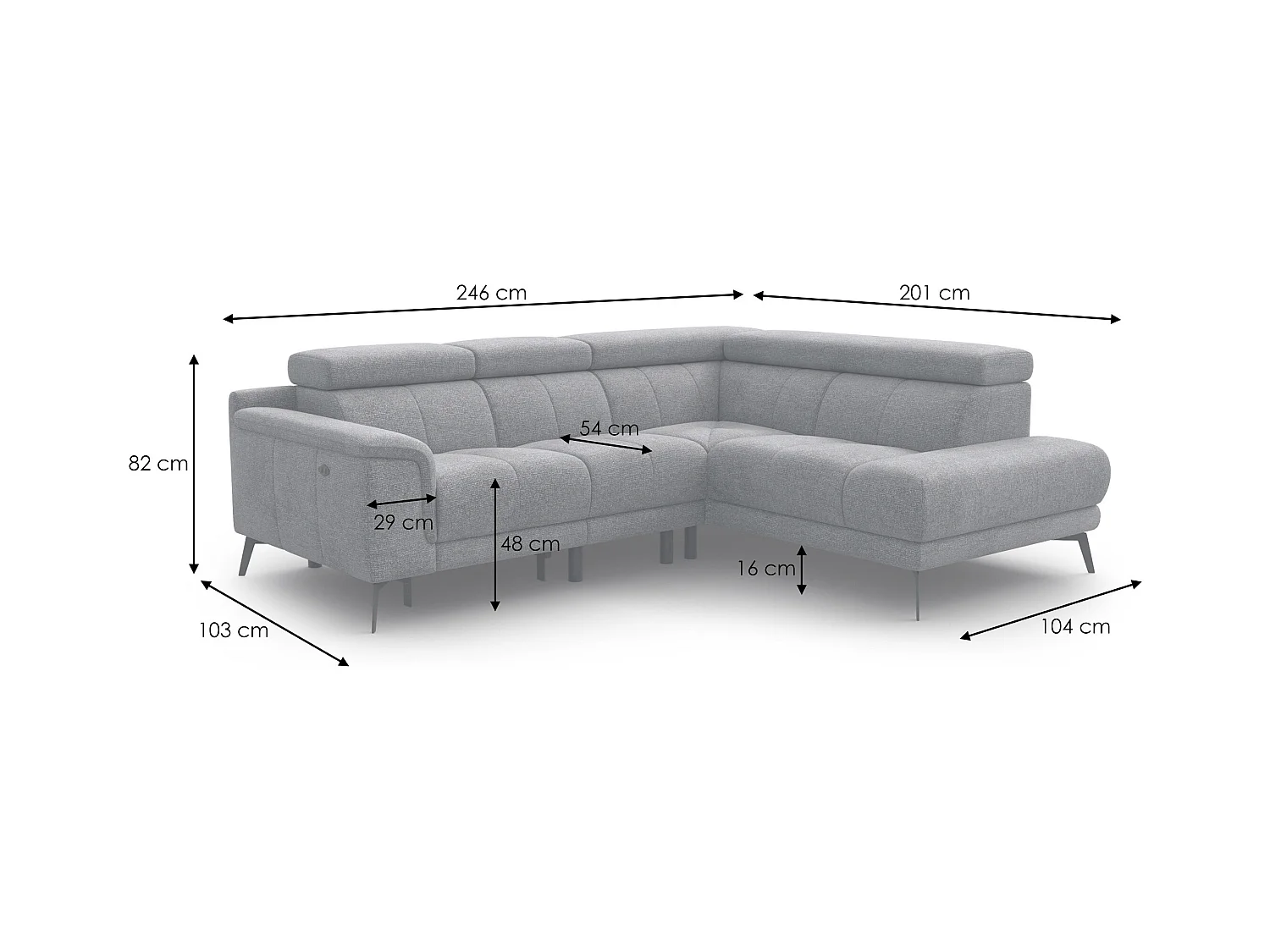 Canapé d'angle 4 places avec  1 relax électrique tissu bleu marine - FIERO