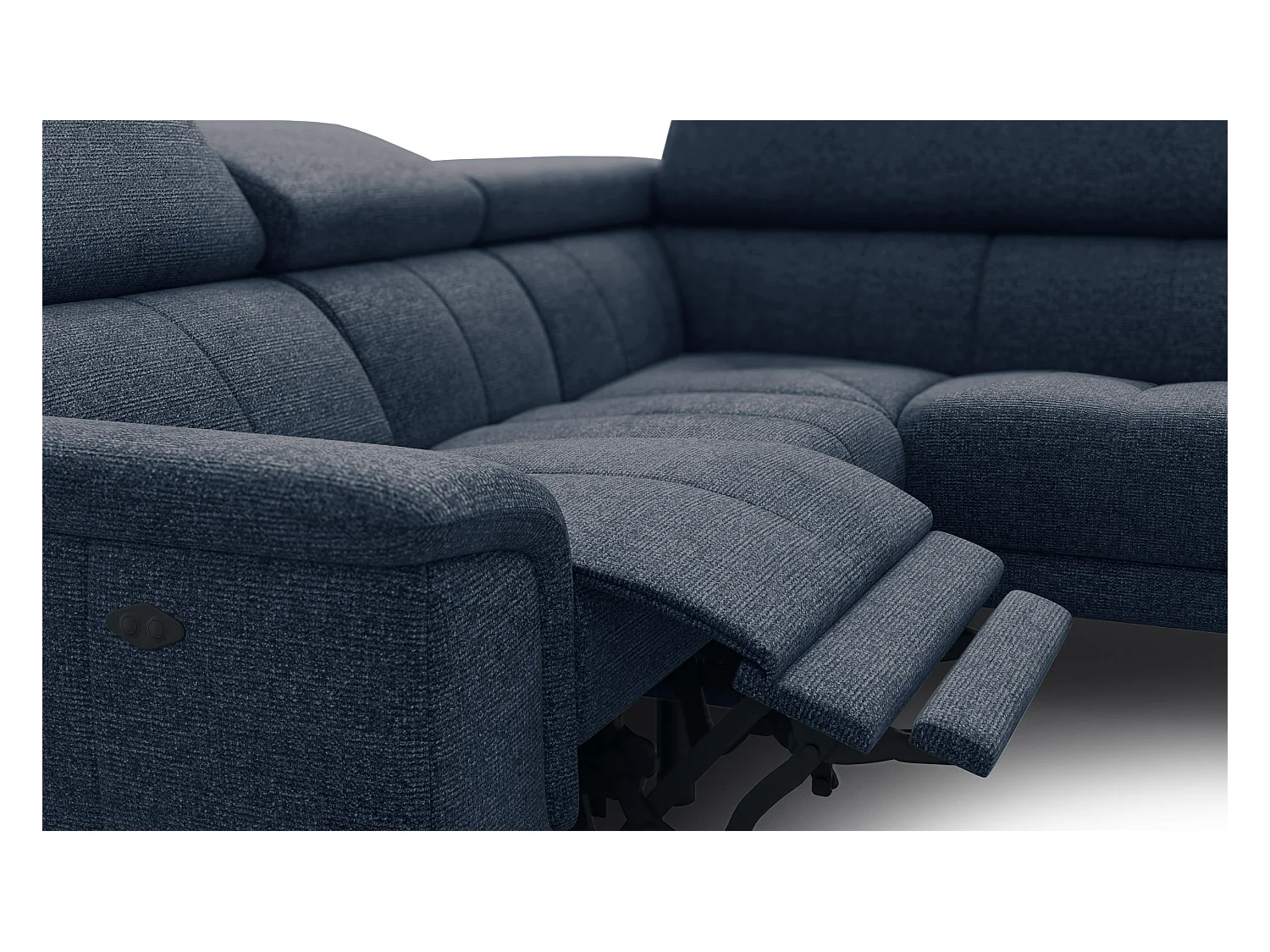 Canapé d'angle 4 places avec  1 relax électrique tissu bleu marine - FIERO