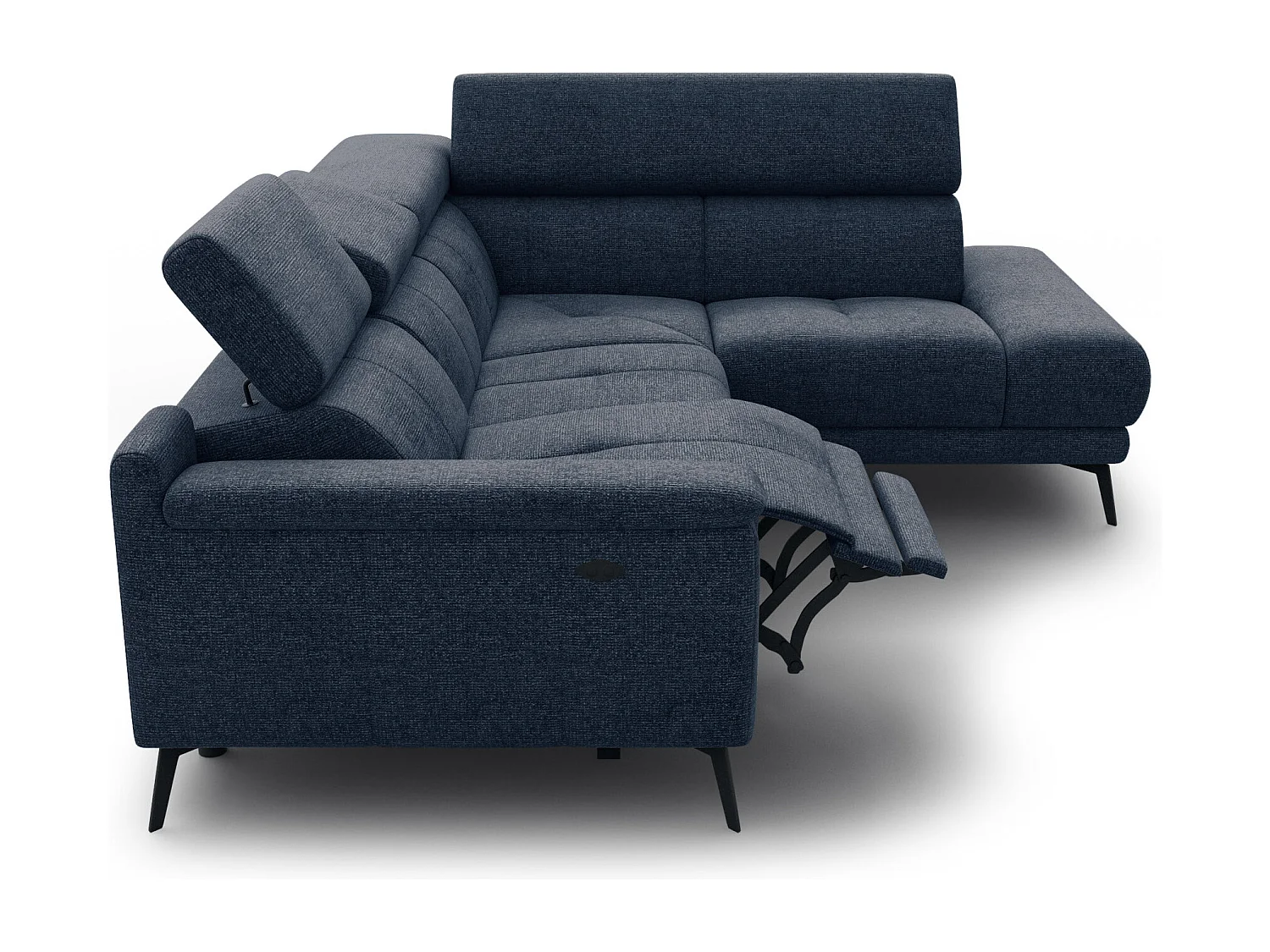 Canapé d'angle 4 places avec  1 relax électrique tissu bleu marine - FIERO