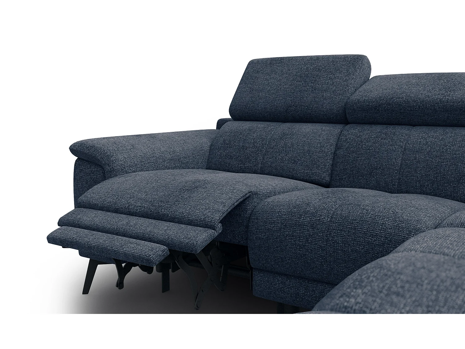 Ecksofa FIERO 4-Sitzer mit 1 Relaxfunktion und verstellbare Kopfstützen, marineblau