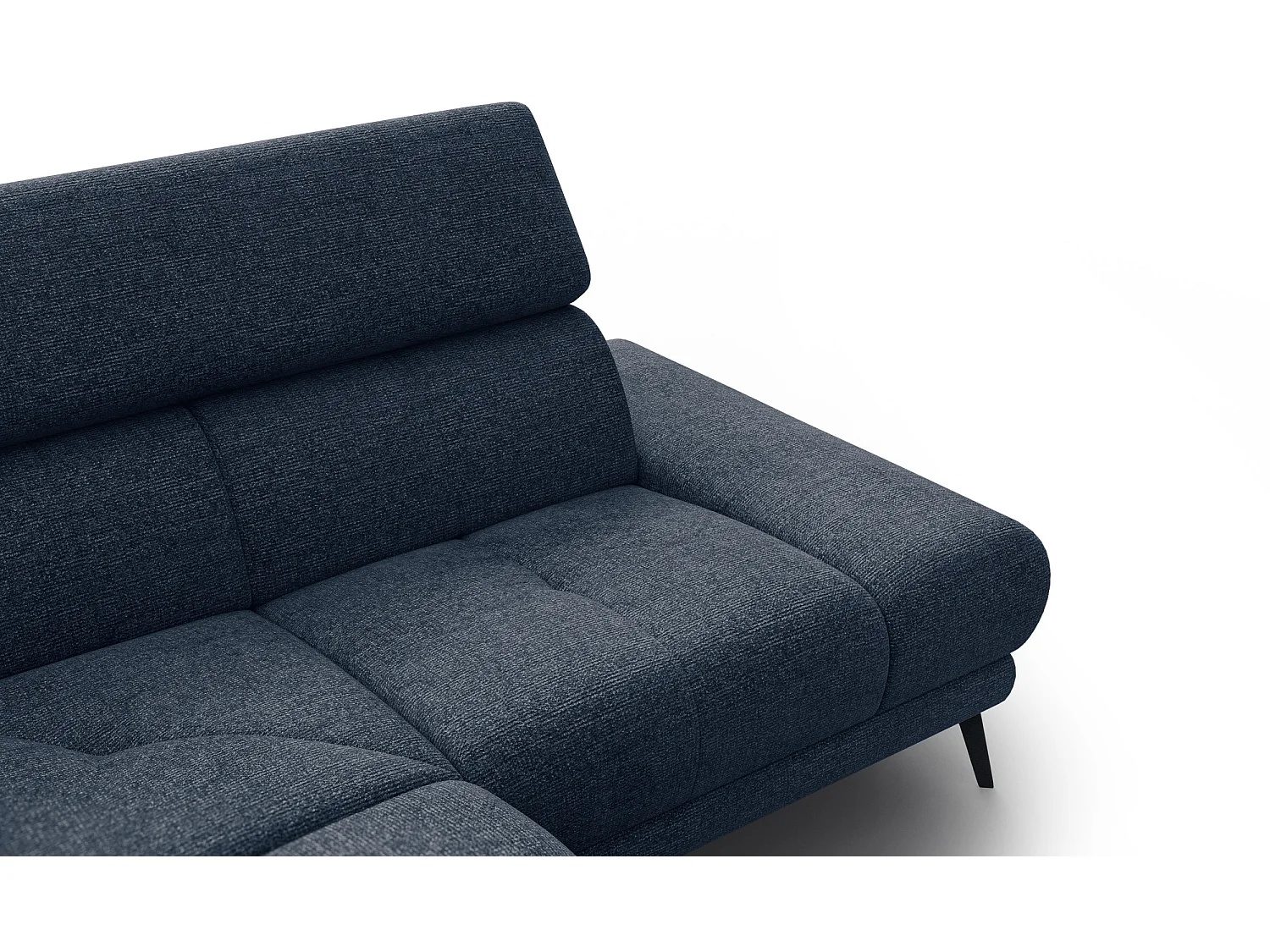 Ecksofa FIERO 4-Sitzer mit 1 Relaxfunktion und verstellbare Kopfstützen, marineblau