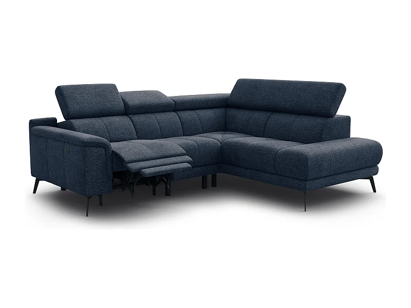Ecksofa FIERO 4-Sitzer mit 1 Relaxfunktion und verstellbare Kopfstützen, marineblau