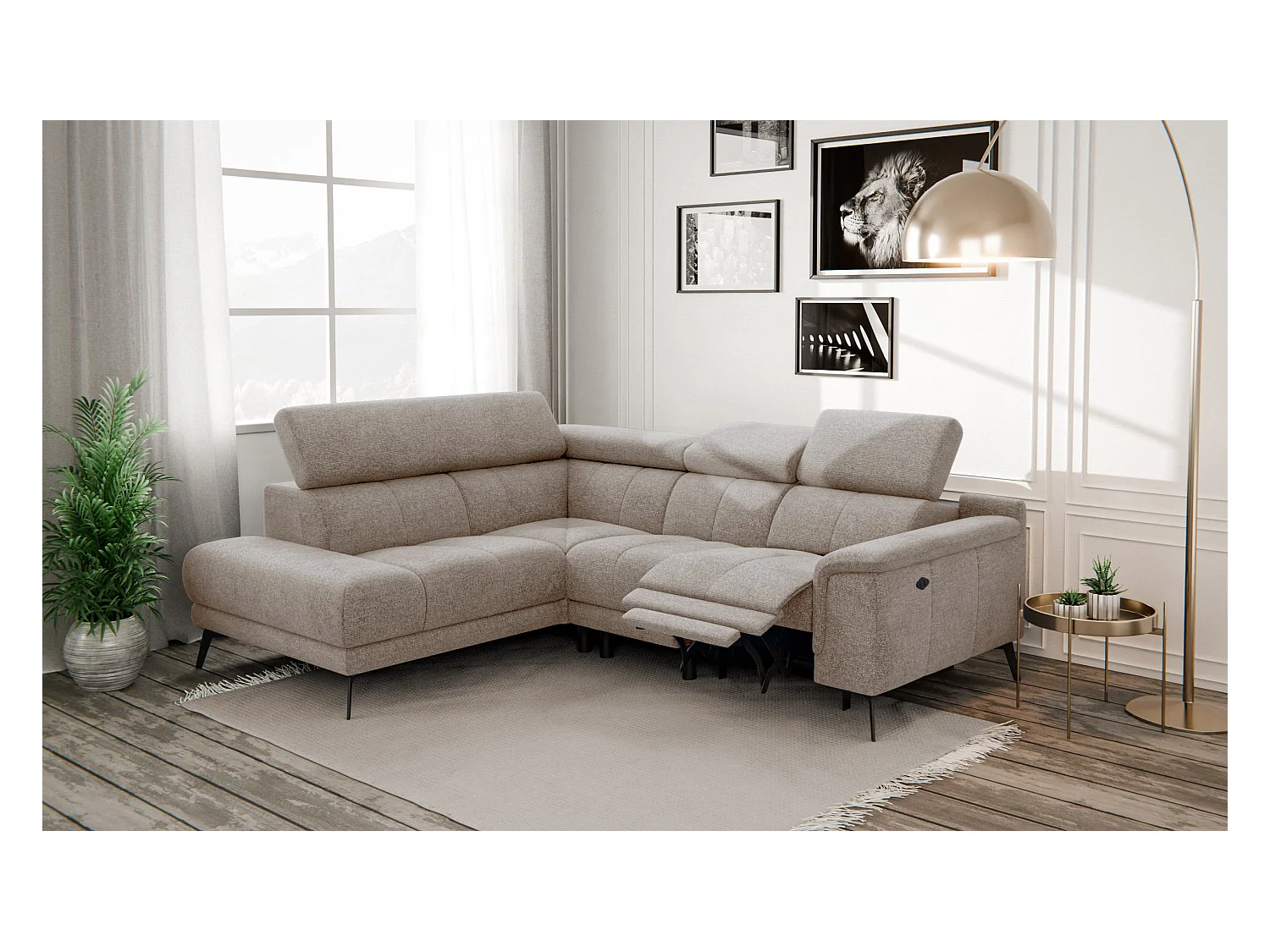 FIERO Ecksofa 4-Sitzer mit 1 Relaxfunktion und verstellbare Kopfstützen, taupe