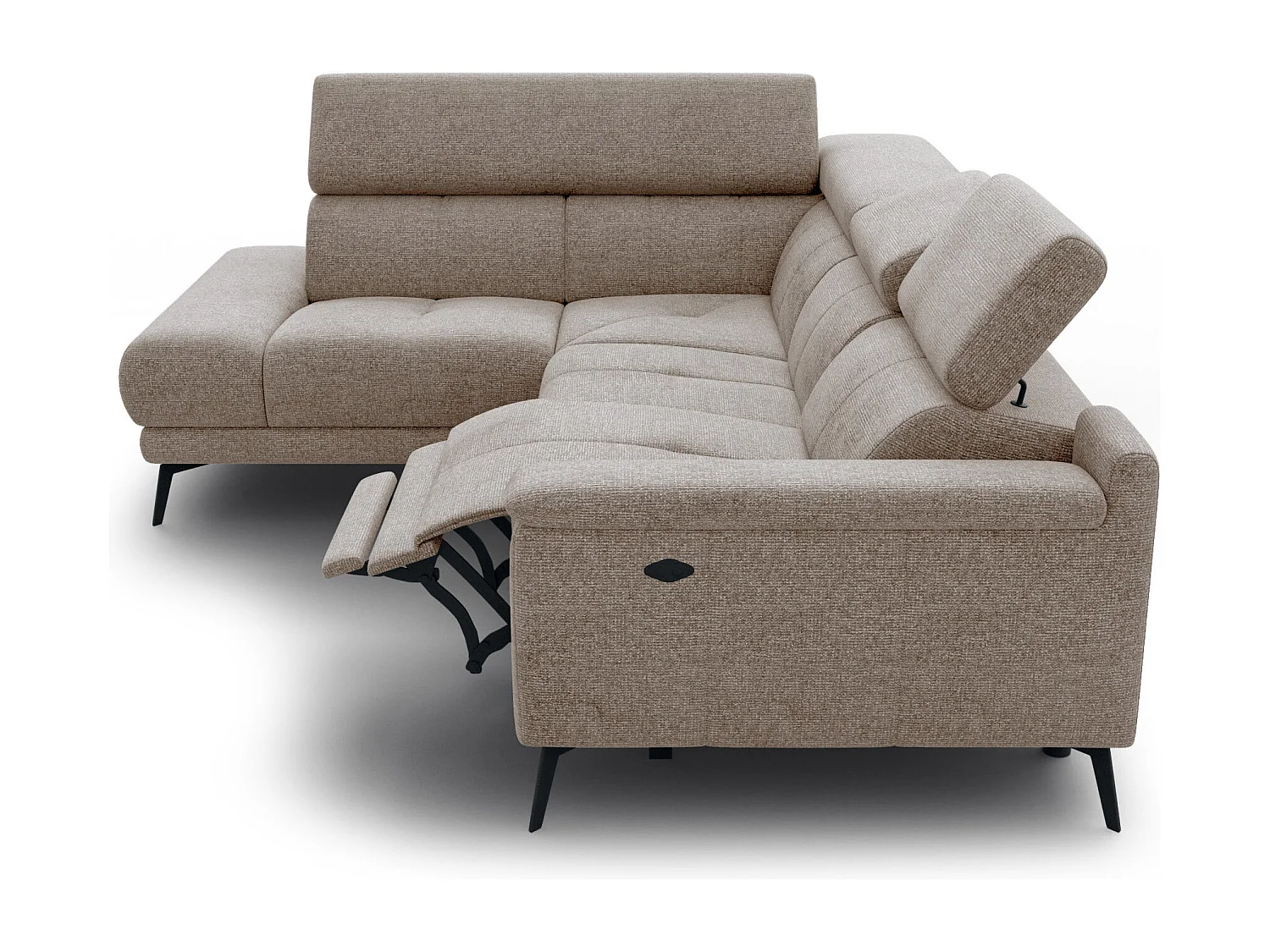 Canapé d'angle 4 places avec  1 relax électrique tissu taupe - FIERO