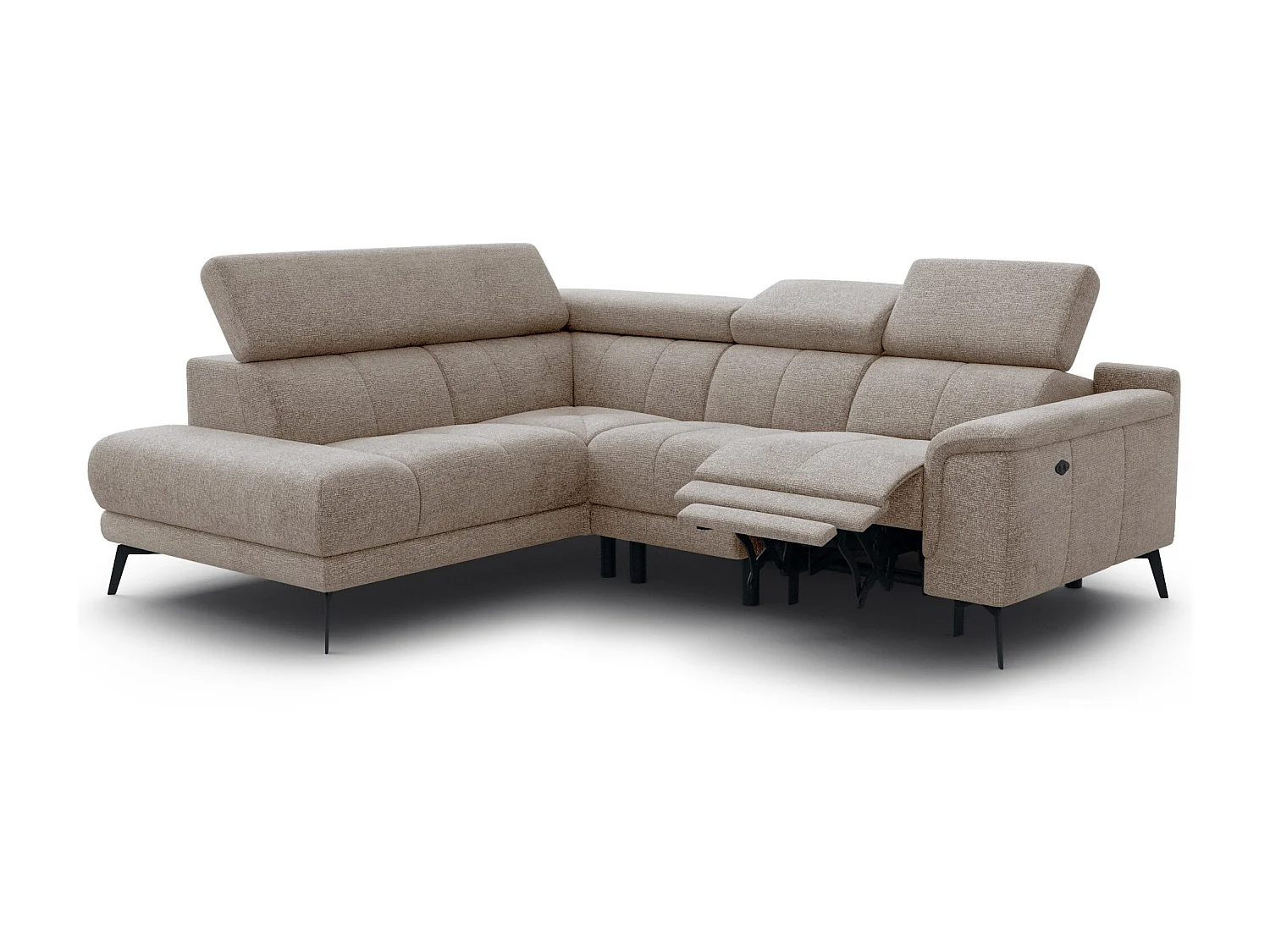 Canapé d'angle 4 places avec  1 relax électrique tissu taupe - FIERO