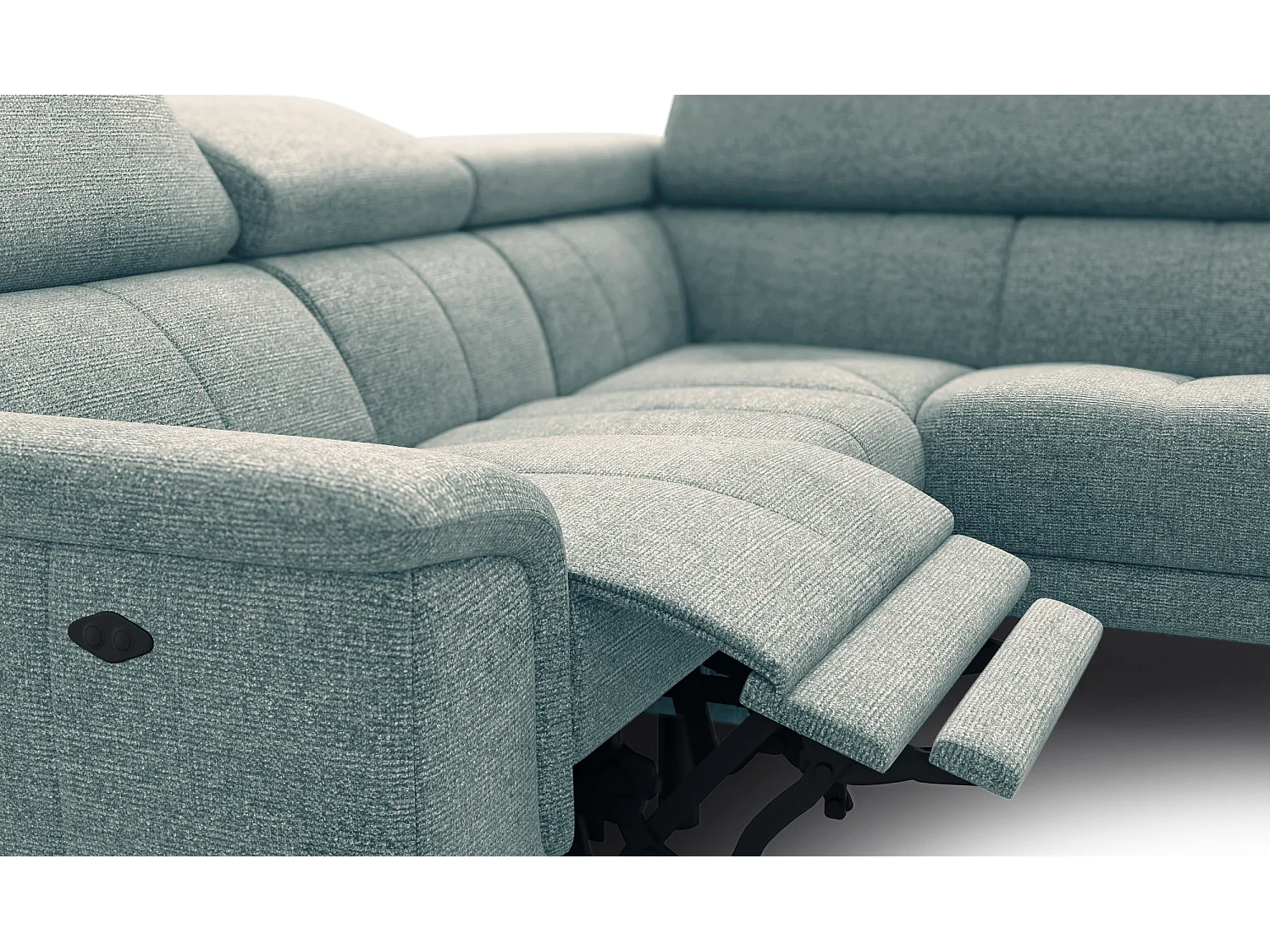 Canapé d'angle 4 places avec  1 relax électrique tissu menthe - FIERO