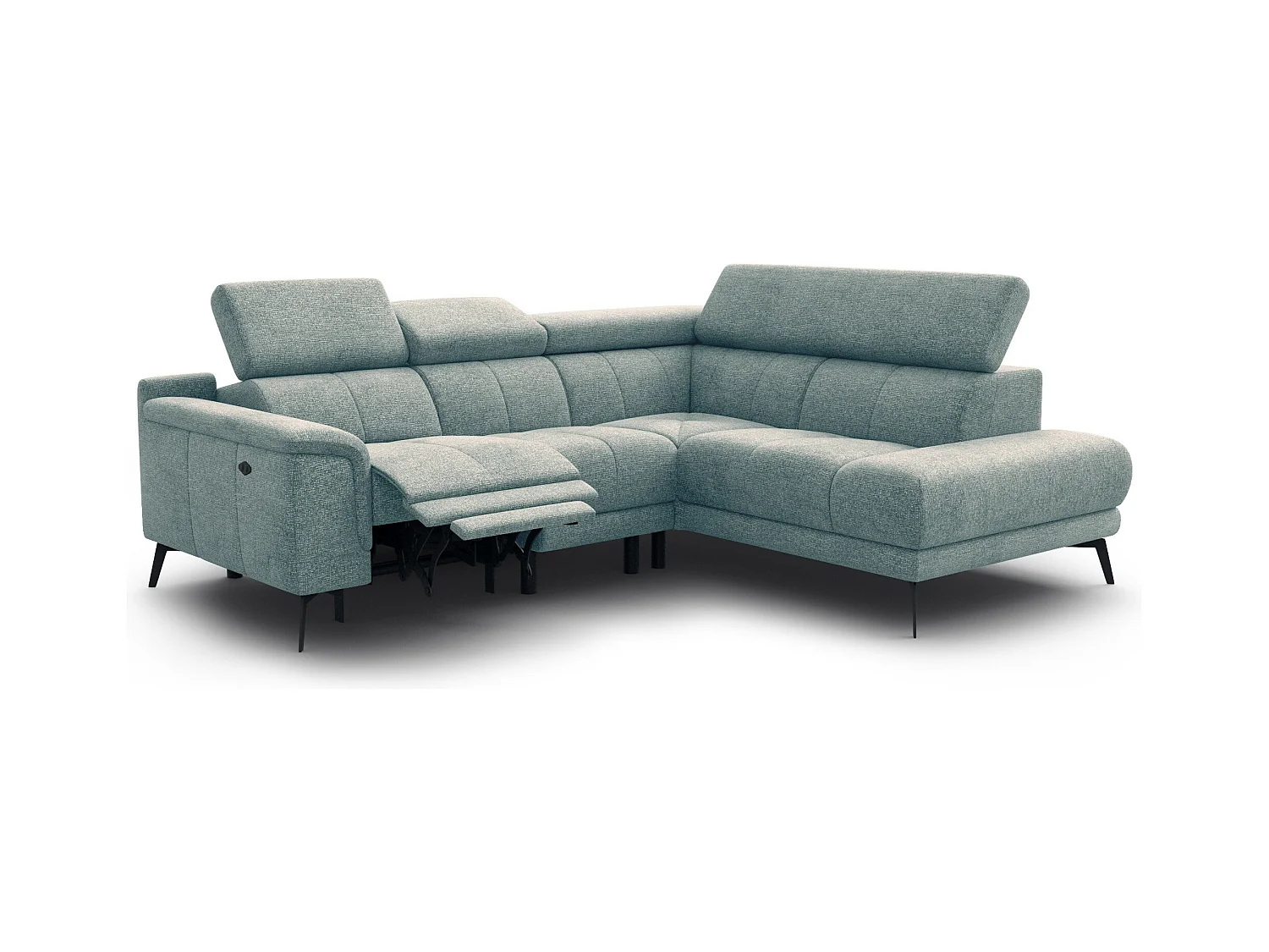 Canapé d'angle 4 places avec  1 relax électrique tissu menthe - FIERO