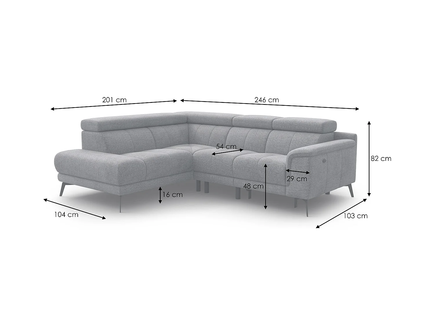 Canapé d'angle 4 places avec  1 relax électrique tissu crème - FIERO