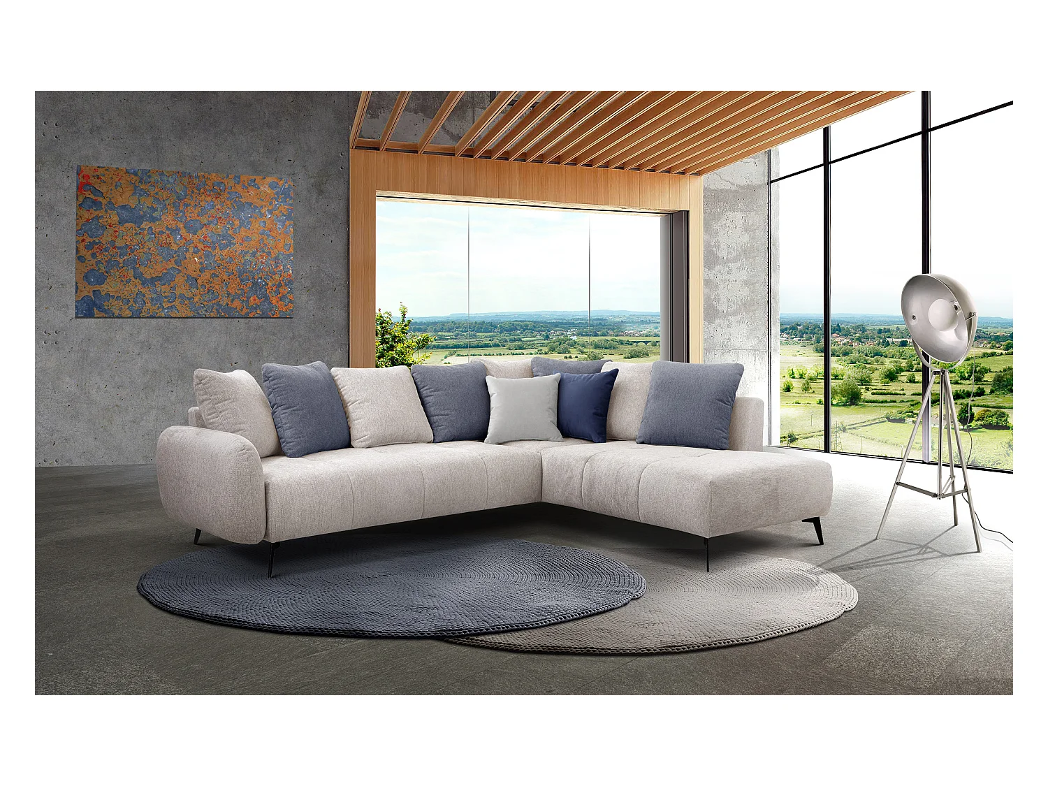 EVENTO Ecksofa 5-Sitzer rechts, creme