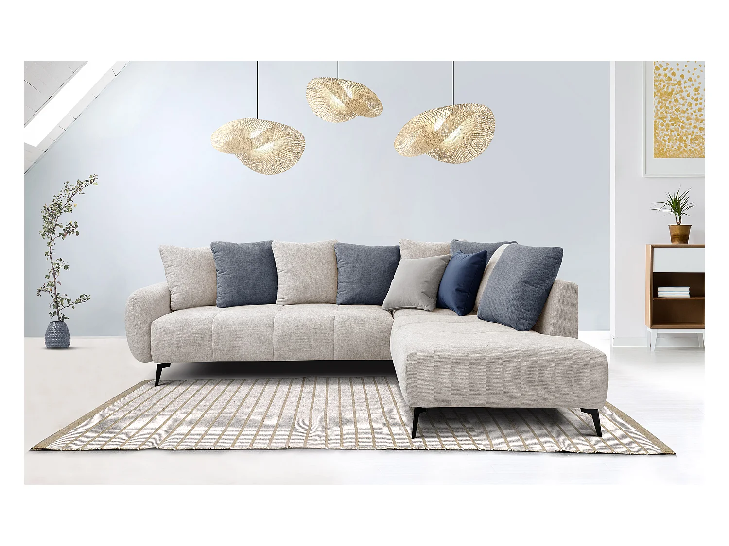 EVENTO Ecksofa 5-Sitzer rechts, creme