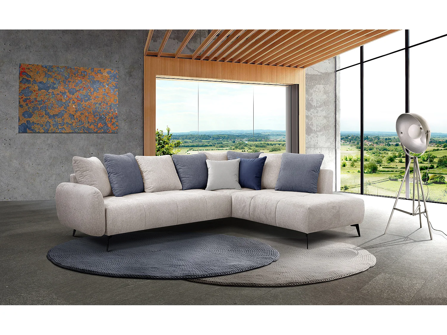 EVENTO Ecksofa 5-Sitzer rechts, creme