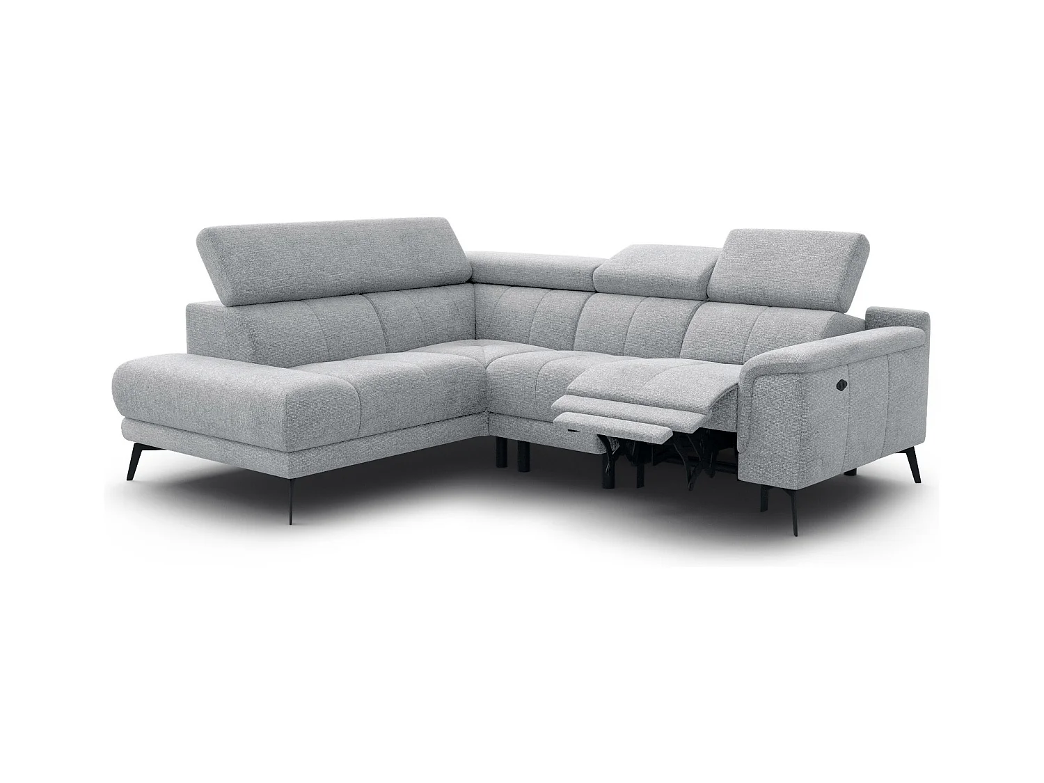 FIERO Ecksofa 4-Sitzer mit 1 Relaxfunktion und verstellbare Kopfstützen, silbergrau