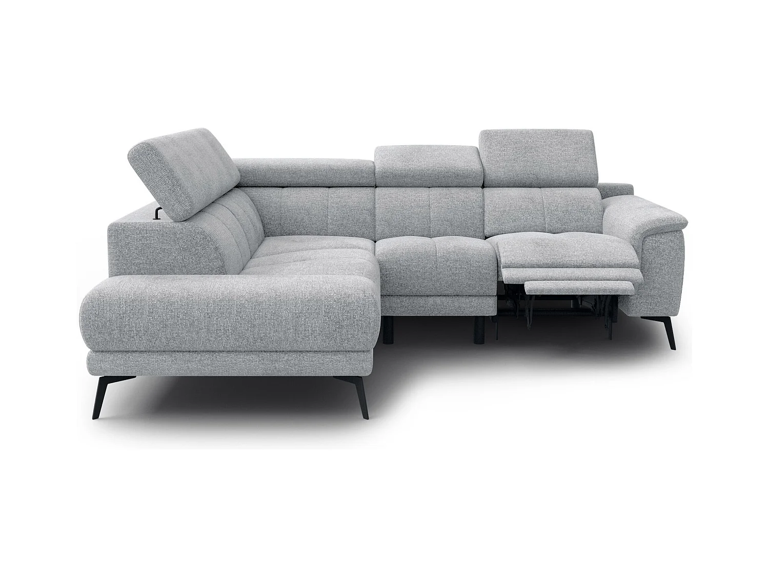 FIERO Ecksofa 4-Sitzer mit 1 Relaxfunktion und verstellbare Kopfstützen, silbergrau