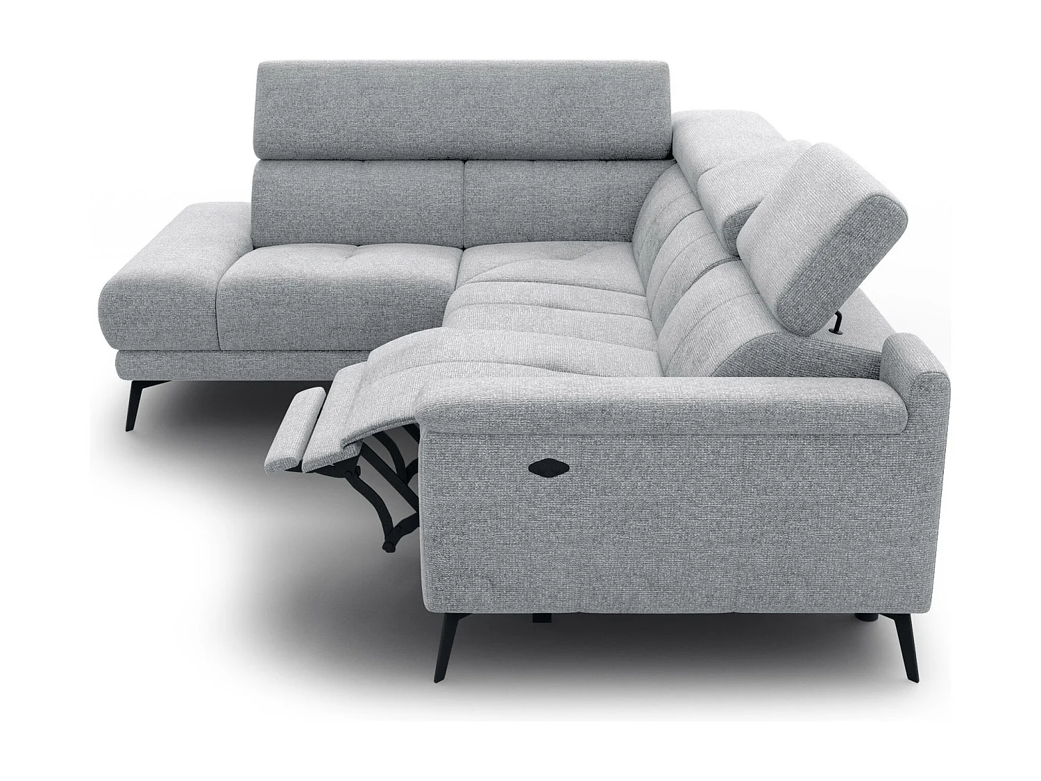 Canapé d'angle 4 places avec  1 relax électrique tissu gris argenté - FIERO