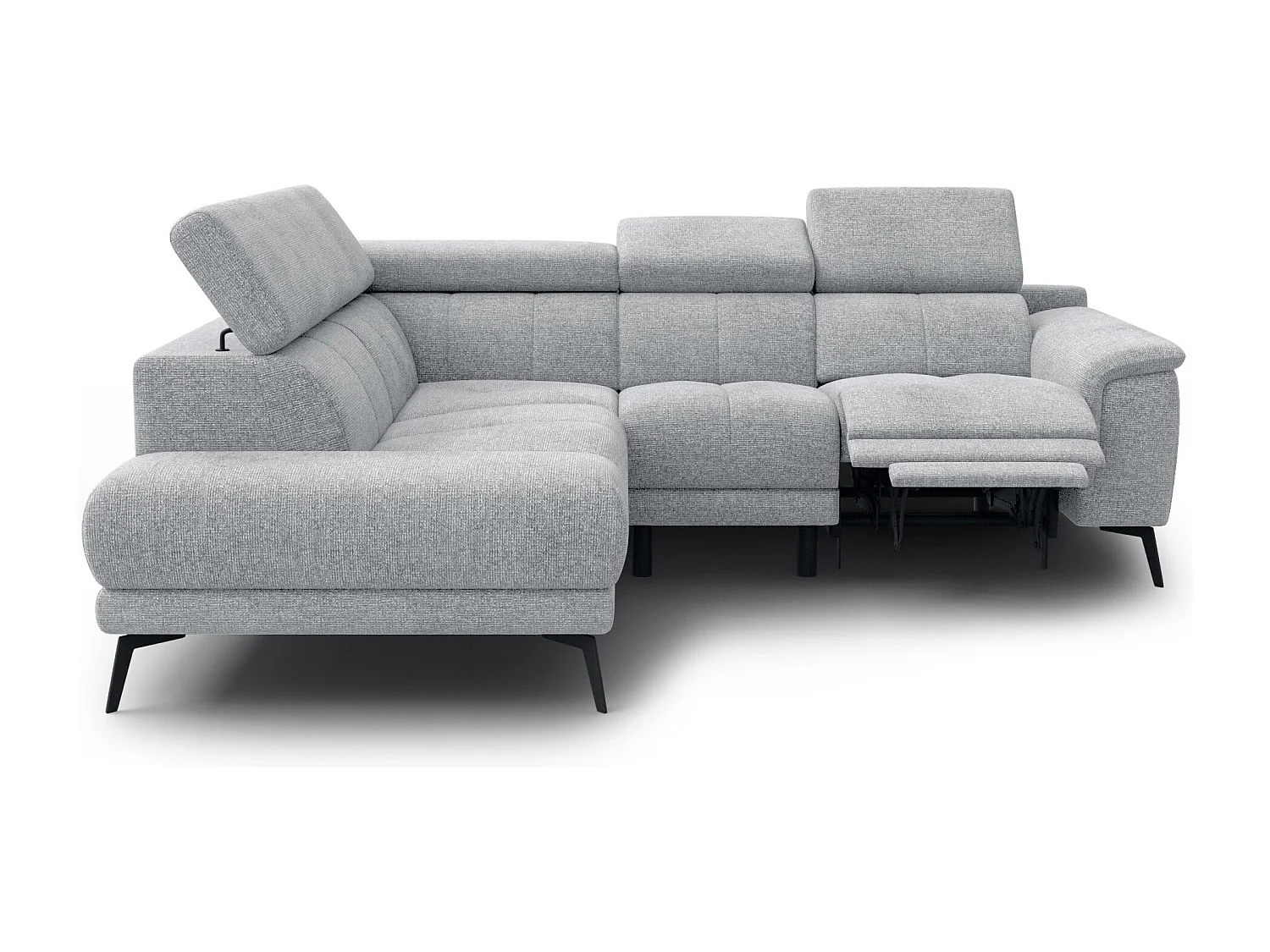 FIERO Ecksofa 4-Sitzer mit 1 Relaxfunktion und verstellbare Kopfstützen, silbergrau