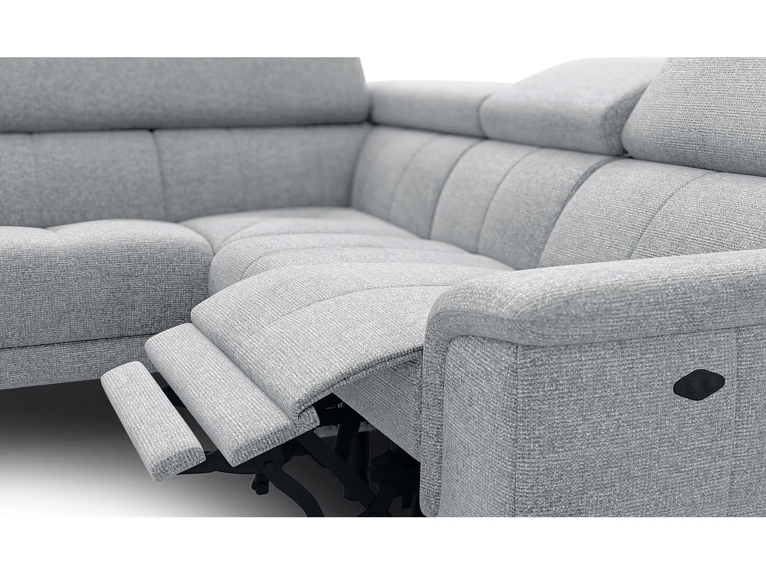 FIERO Ecksofa 4-Sitzer mit 1 Relaxfunktion und verstellbare Kopfstützen, silbergrau