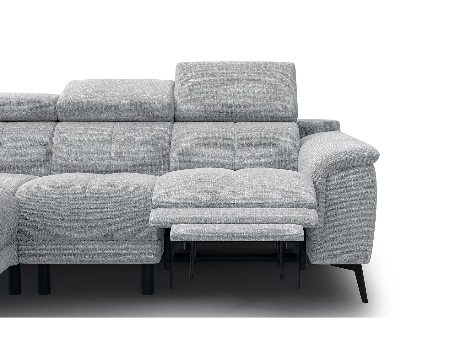 FIERO Ecksofa 4-Sitzer mit 1 Relaxfunktion und verstellbare Kopfstützen, silbergrau