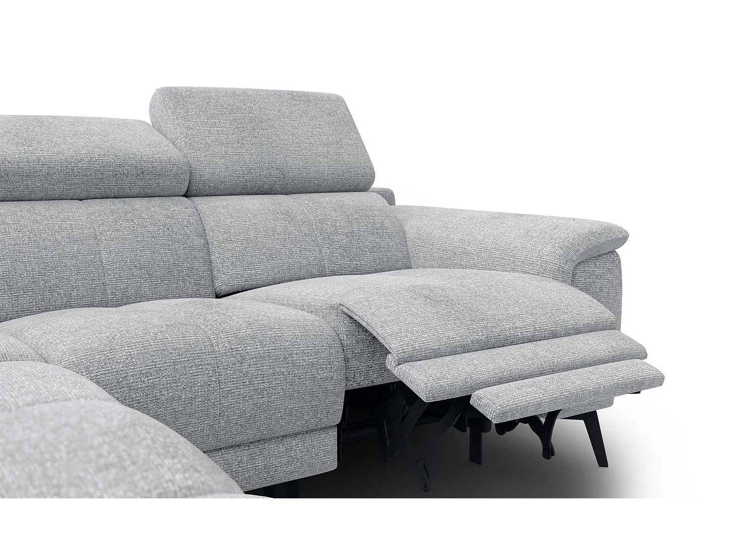 FIERO Ecksofa 4-Sitzer mit 1 Relaxfunktion und verstellbare Kopfstützen, silbergrau