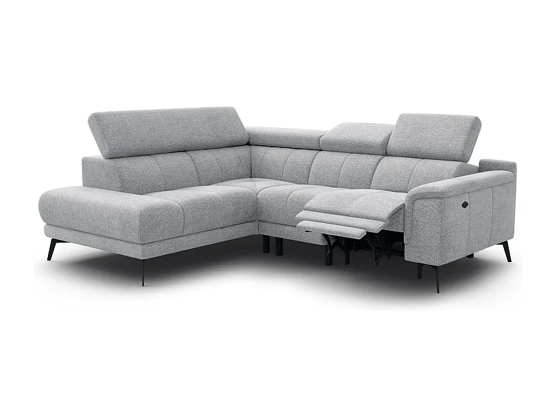 Canapé d'angle 4 places avec  1 relax électrique tissu gris argenté - FIERO