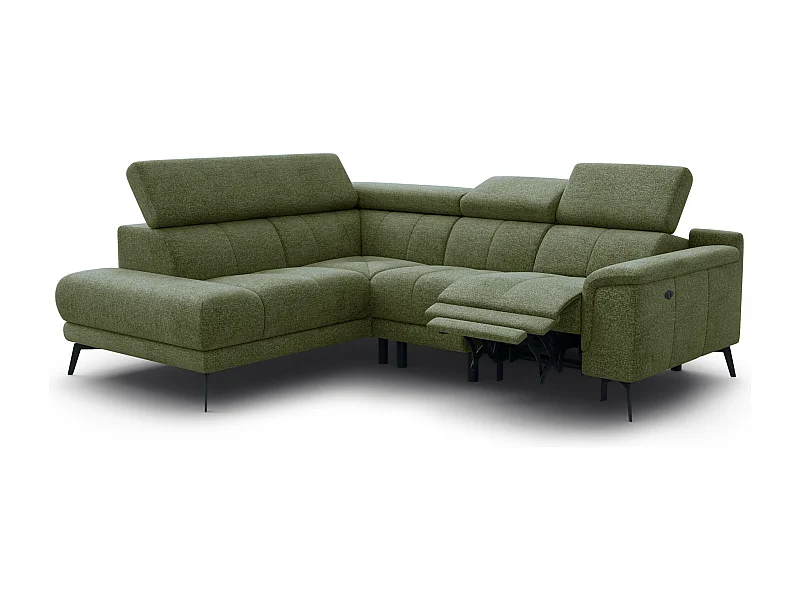 FIERO Ecksofa 4-Sitzer mit 1 Relaxfunktion und verstellbare Kopfstützen, olive