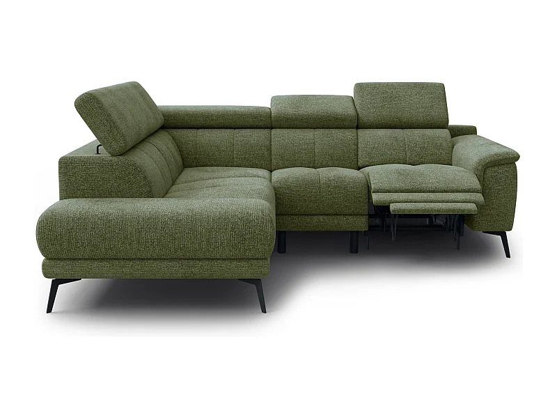 FIERO Ecksofa 4-Sitzer mit 1 Relaxfunktion und verstellbare Kopfstützen, olive