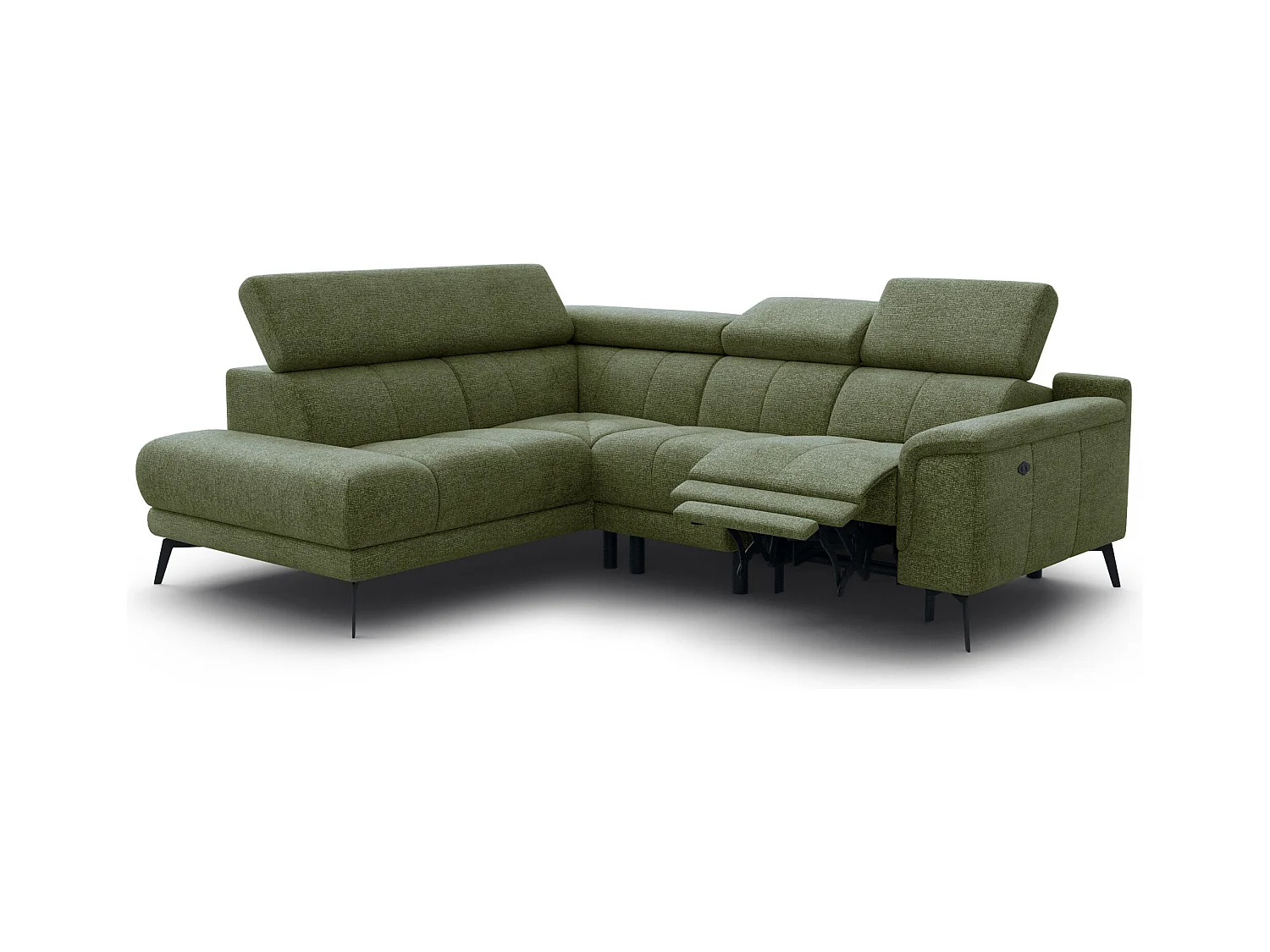 FIERO Ecksofa 4-Sitzer mit 1 Relaxfunktion und verstellbare Kopfstützen, olive