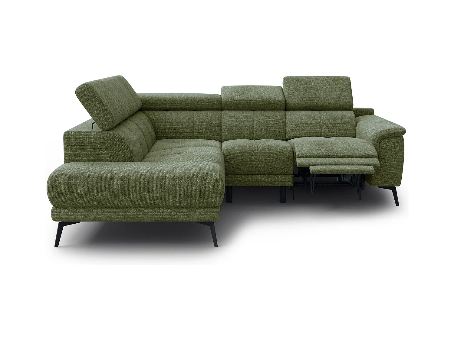 FIERO Ecksofa 4-Sitzer mit 1 Relaxfunktion und verstellbare Kopfstützen, olive