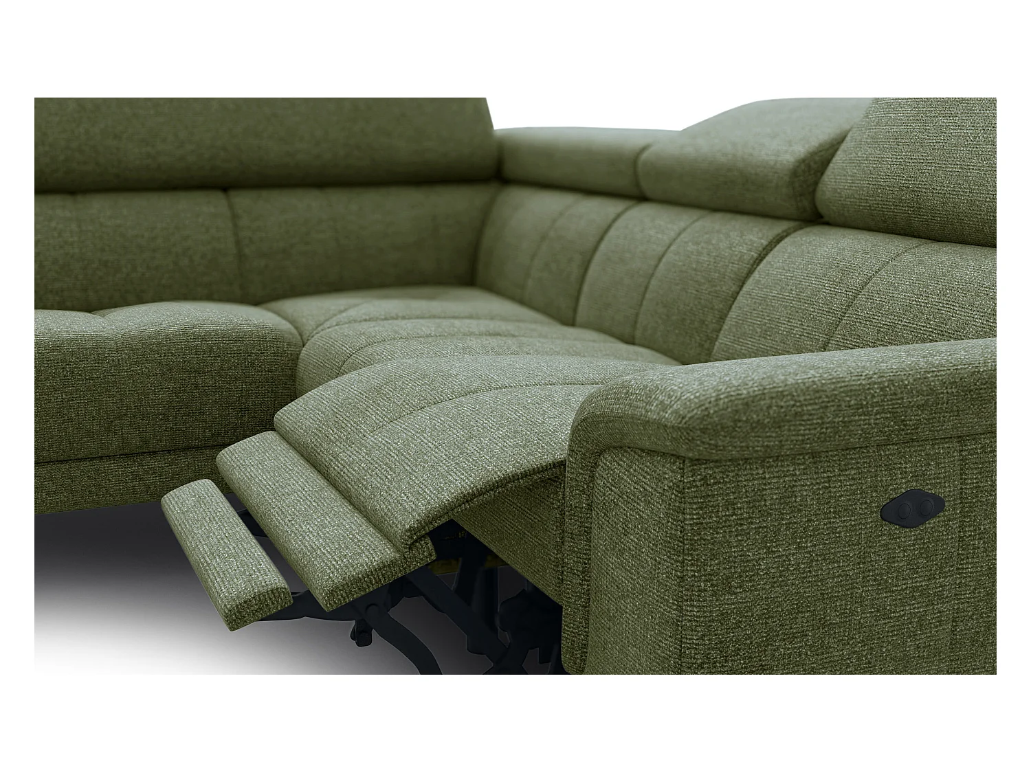 FIERO Ecksofa 4-Sitzer mit 1 Relaxfunktion und verstellbare Kopfstützen, olive