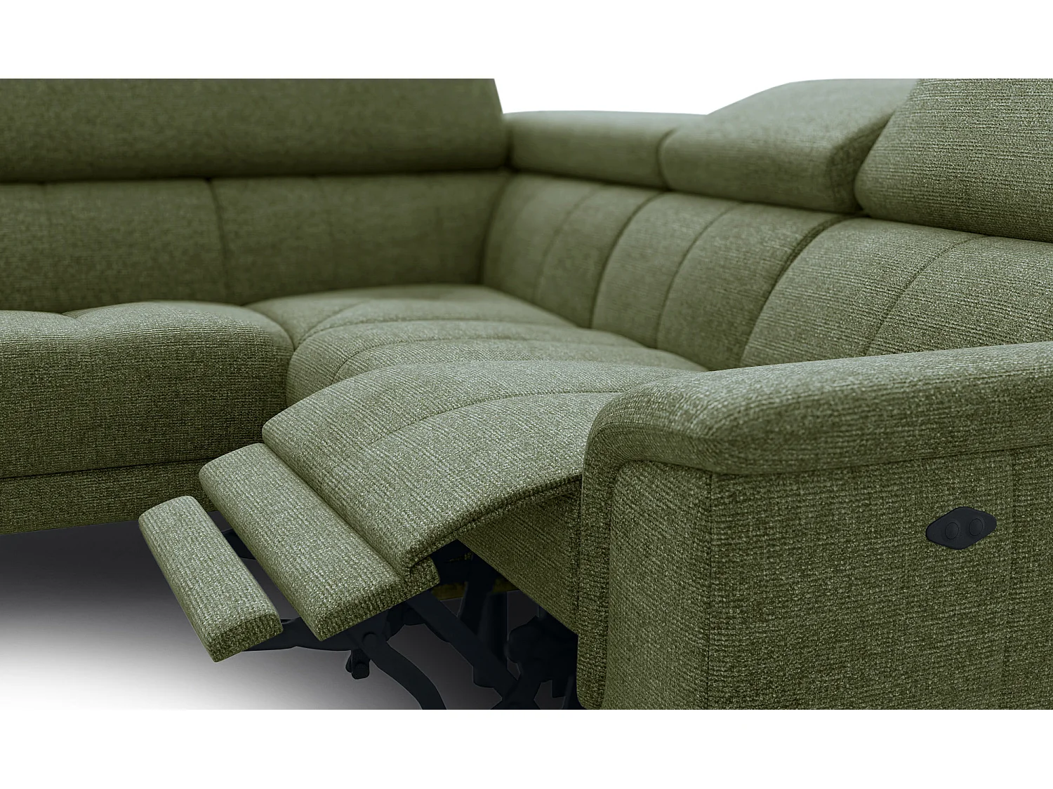 Canapé d'angle 4 places avec  1 relax électrique tissu olive - FIERO
